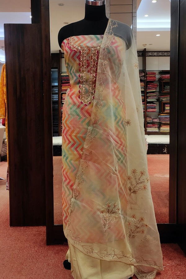 Salwar Suit Piece With Multicolor Zig-Zag Prints