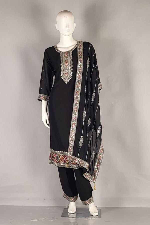 Party Wear Salwar Suit with Traditional Yoke- Black