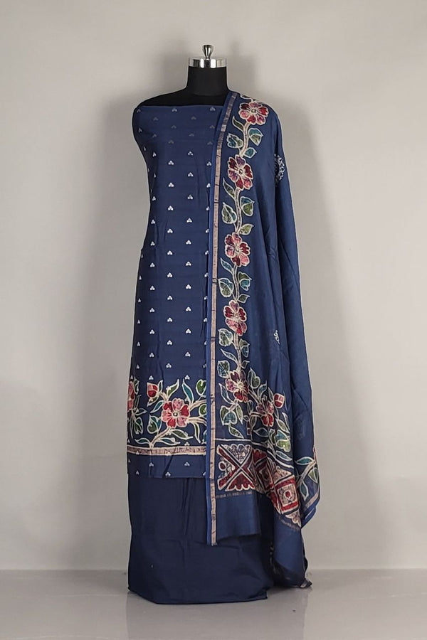 Salwar Suit Piece in Blue Chanderi Cotton – Rakhi Gift