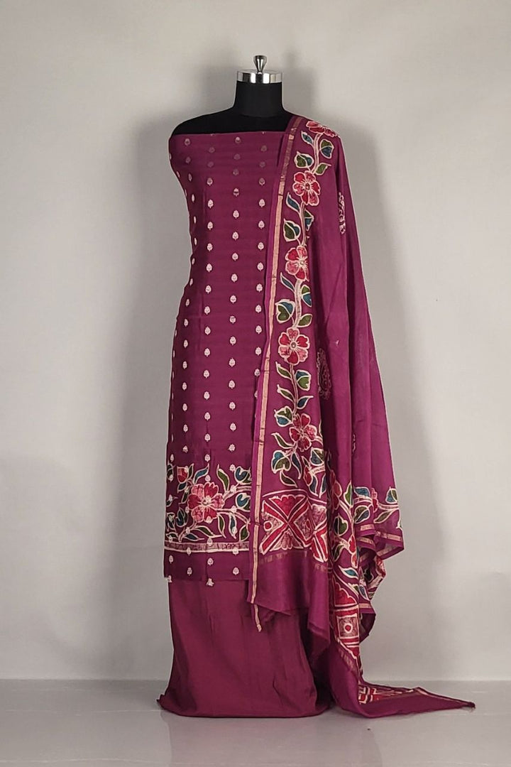 Salwar Suit Piece in Magenta Chanderi Cotton – Rakhi Gift