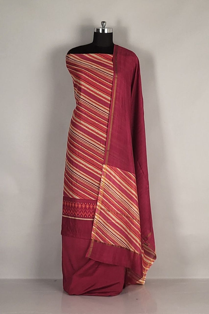 Salwar Suit Piece in Maroon Chanderi Cotton