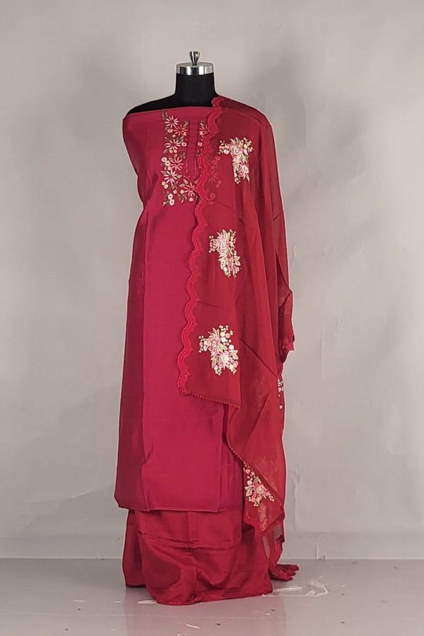 Salwar Suit Piece in Maroon Colour- Silk Fabric