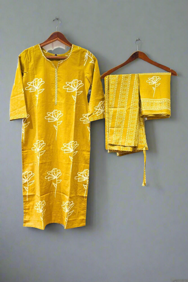 Salwar Suit with Pant Style Bottom in Cotton