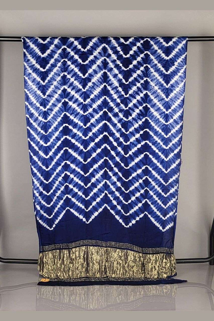 Saree in Navy Blue Leheriya – Half and Half Style