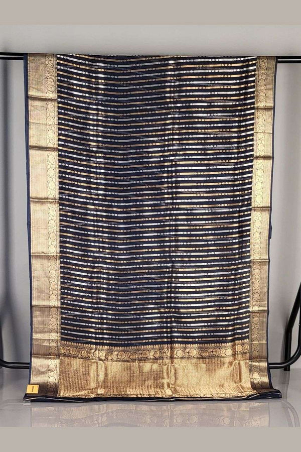 Saree in Navy Blue Organza for Party Wear