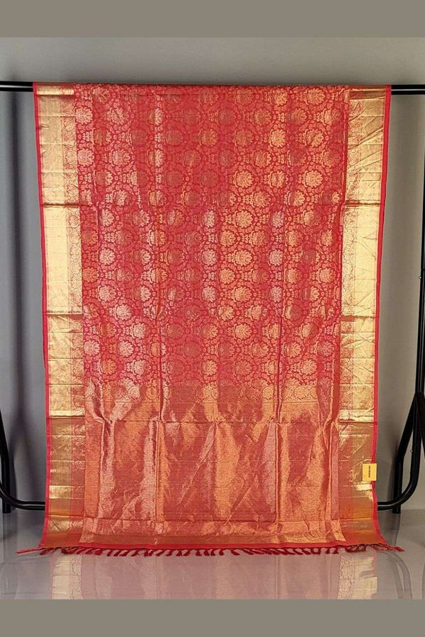 Saree in Red Uppada Embossed Silk for Wedding