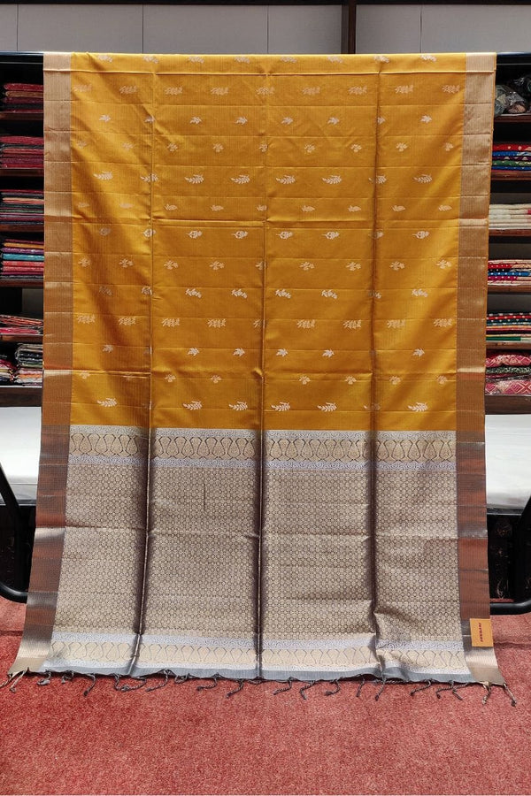 Saree In Mustard Yellow In Malai Silk
