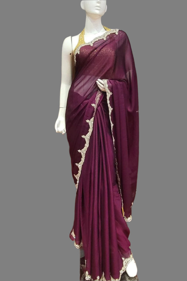 Plain Organza Saree with Embroidered Border