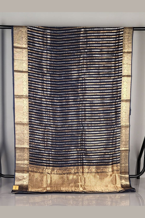 Saree in Navy Blue Organza for Party Wear
