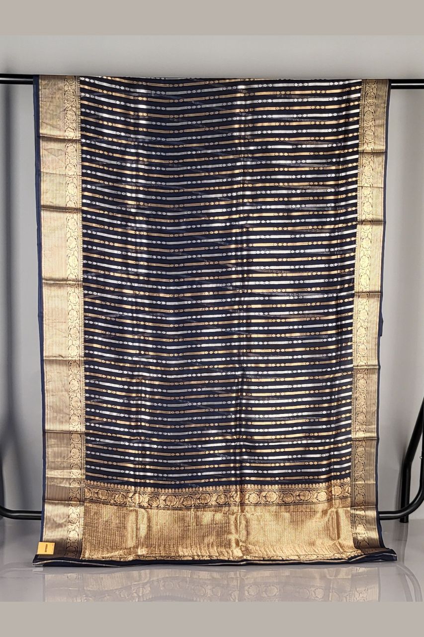 Saree in Navy Blue Organza for Party Wear