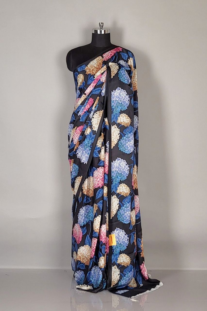 Saree in Printed Satin for Summer Party Wear