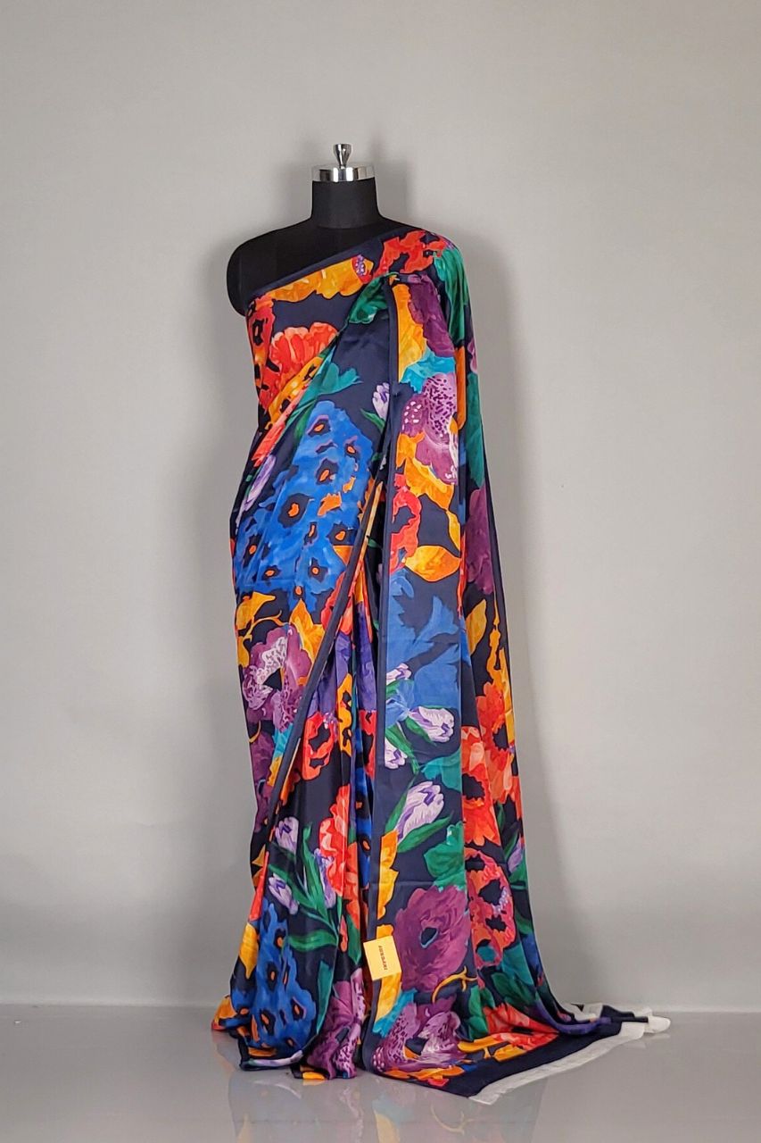 Saree in Pure Satin with Abstract Prints