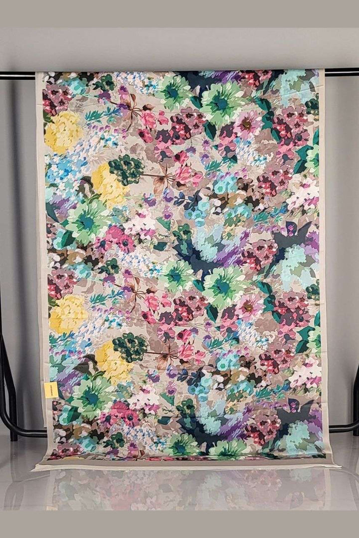 Satin Saree With Multi Colour Floral Prints