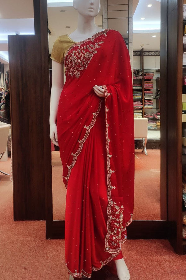 Satin Silk Saree In Red