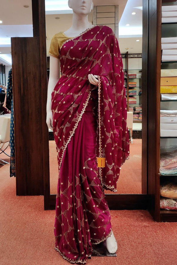 Satin Silk Saree With Cutdana Work