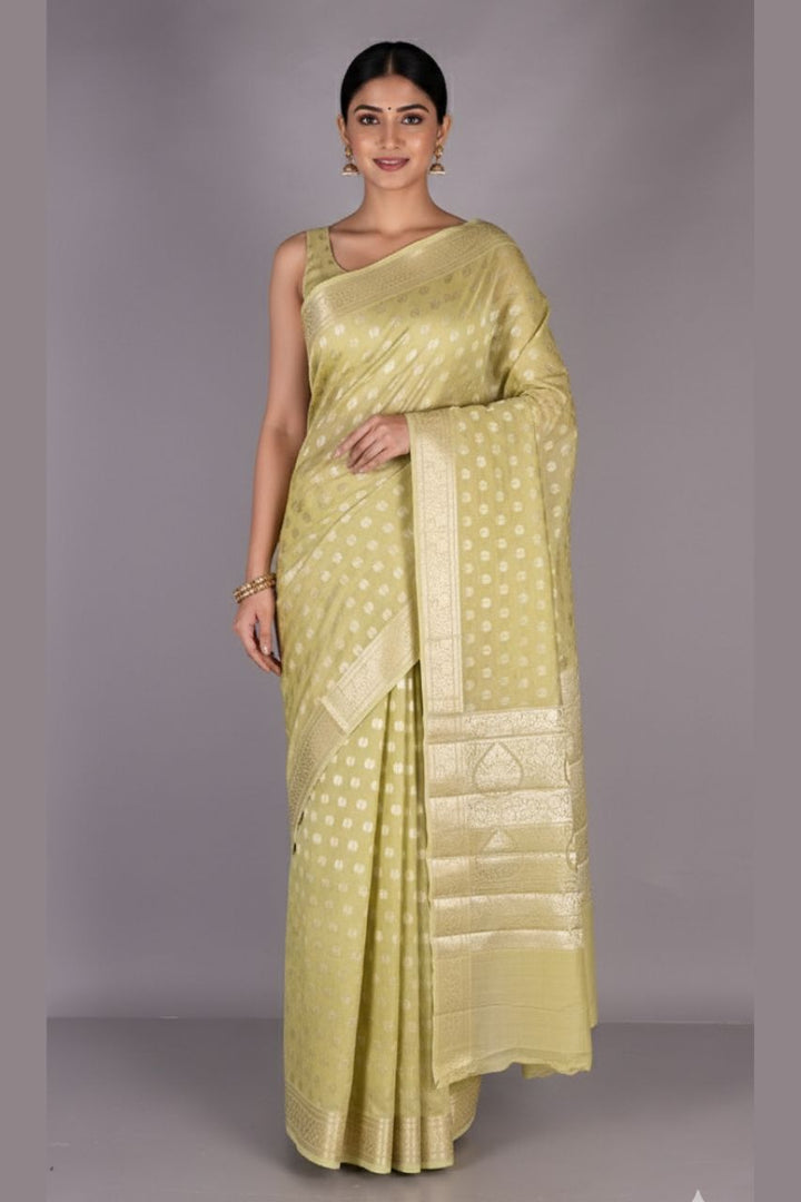 Semi Casual Saree in Chanderi Silk- Green Colour