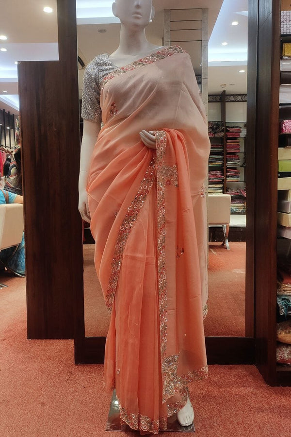 Shaded Organza Saree With Sequins Border