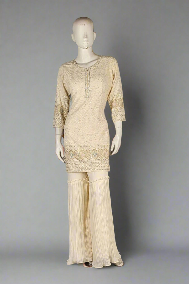 Ready-Made Sharara Suit in Off-White Colour