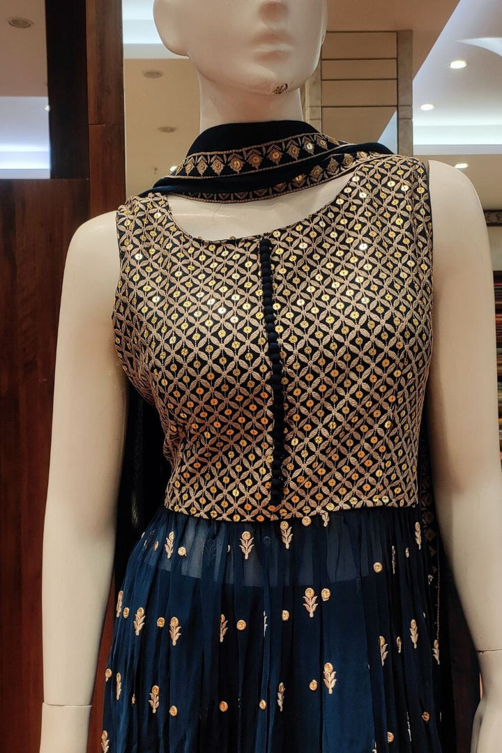 Sharara Suit Set In Navy Blue Color