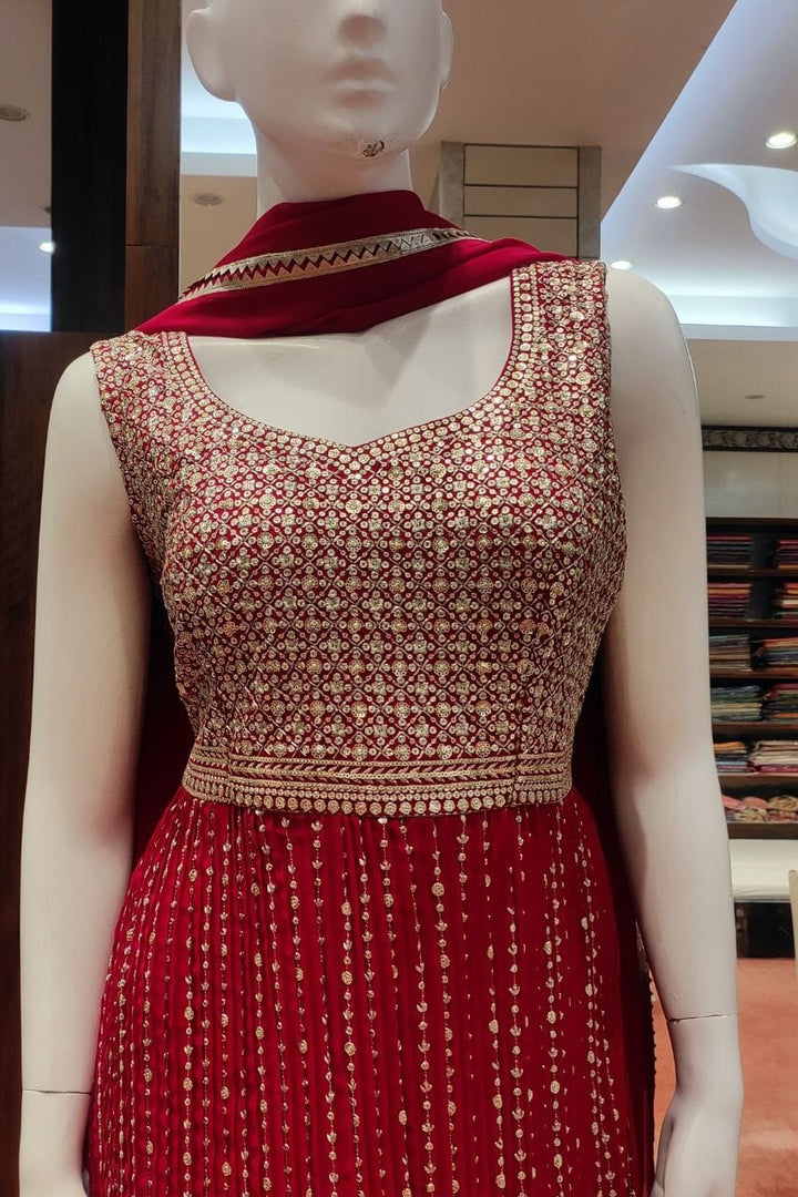 Sharara Suit Set In Rani Color