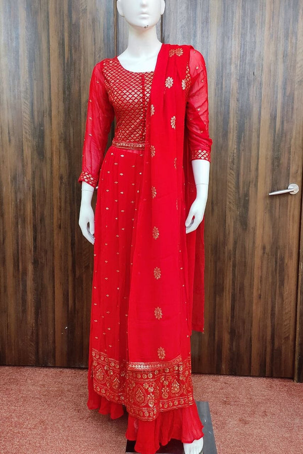 Sharara Suit Set In Red Color
