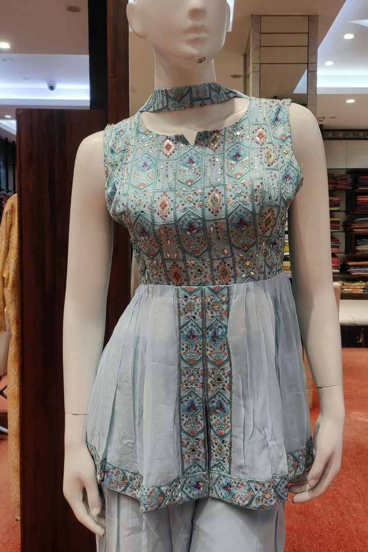 Sharara Suit Set In Sky Blue Color