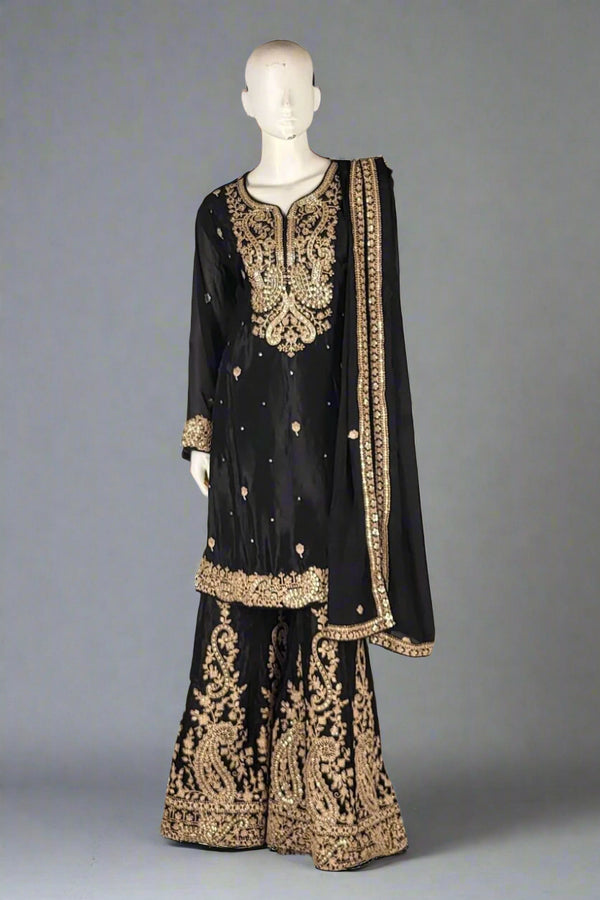 Sharara Suit in Black with Heavy Embroidery