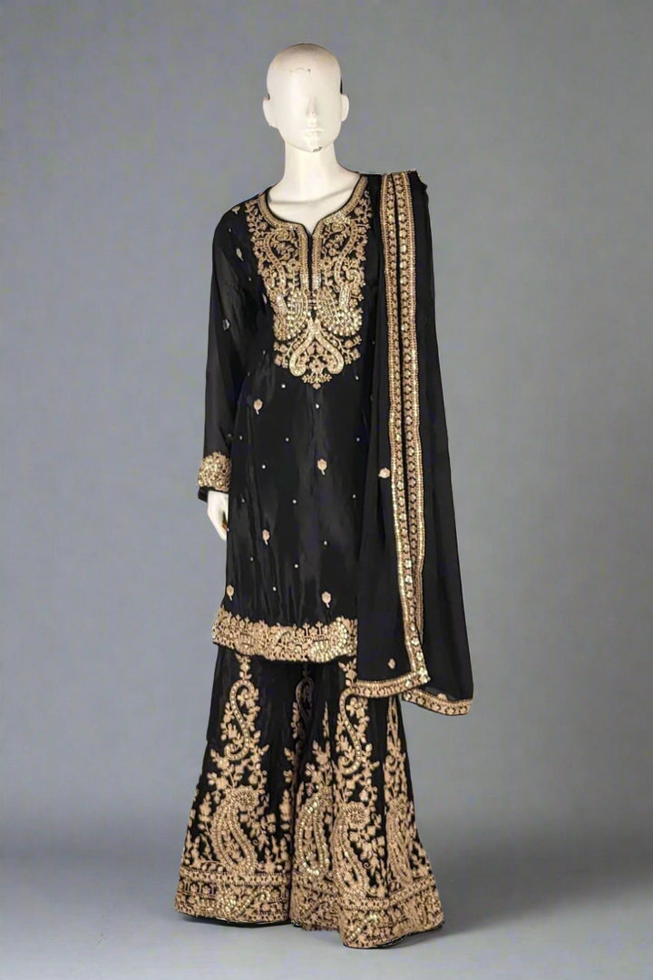Sharara Suit in Black with Heavy Embroidery