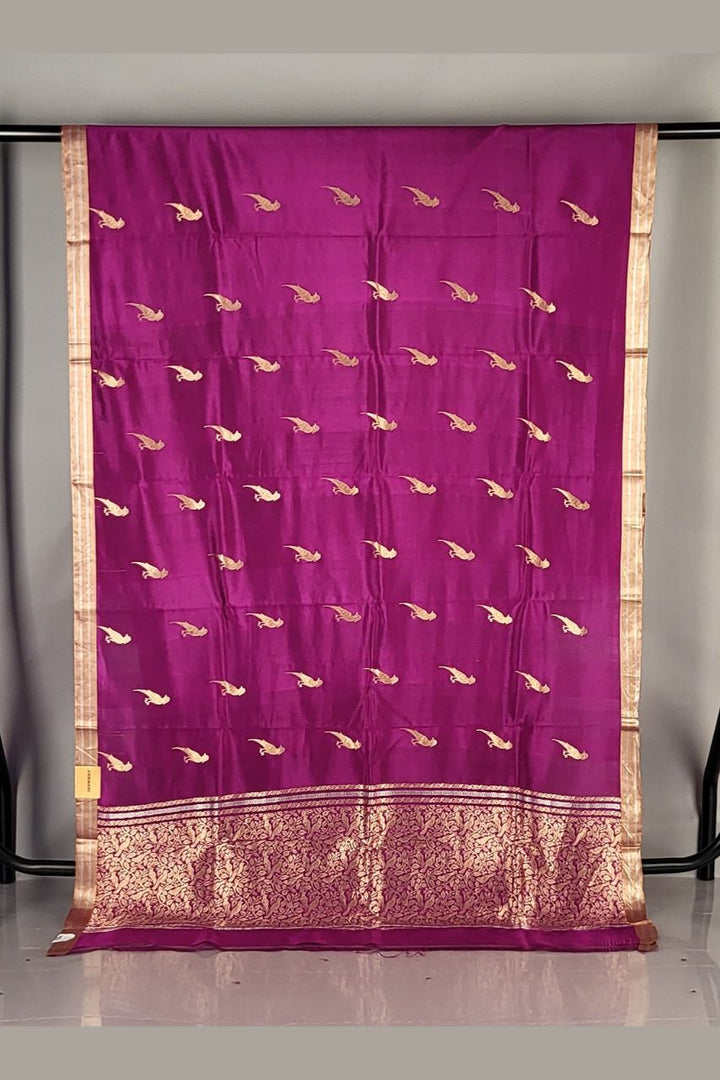 Shikargah Katan Silk Saree With Bird Motif