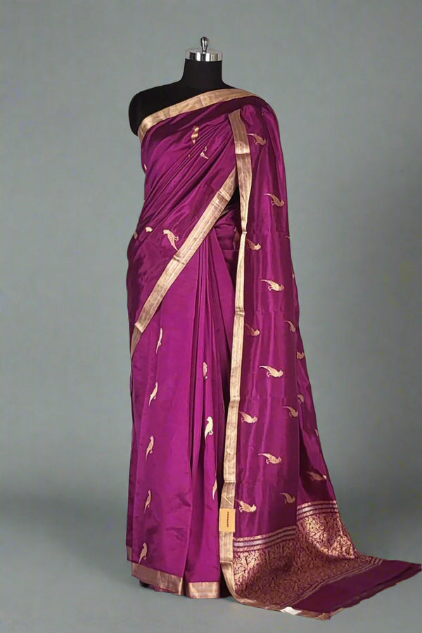 Shikargah Katan Silk Saree With Bird Motif