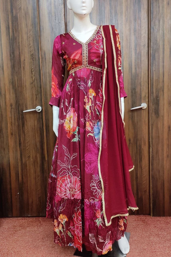 Silk Gown In Maroon Color