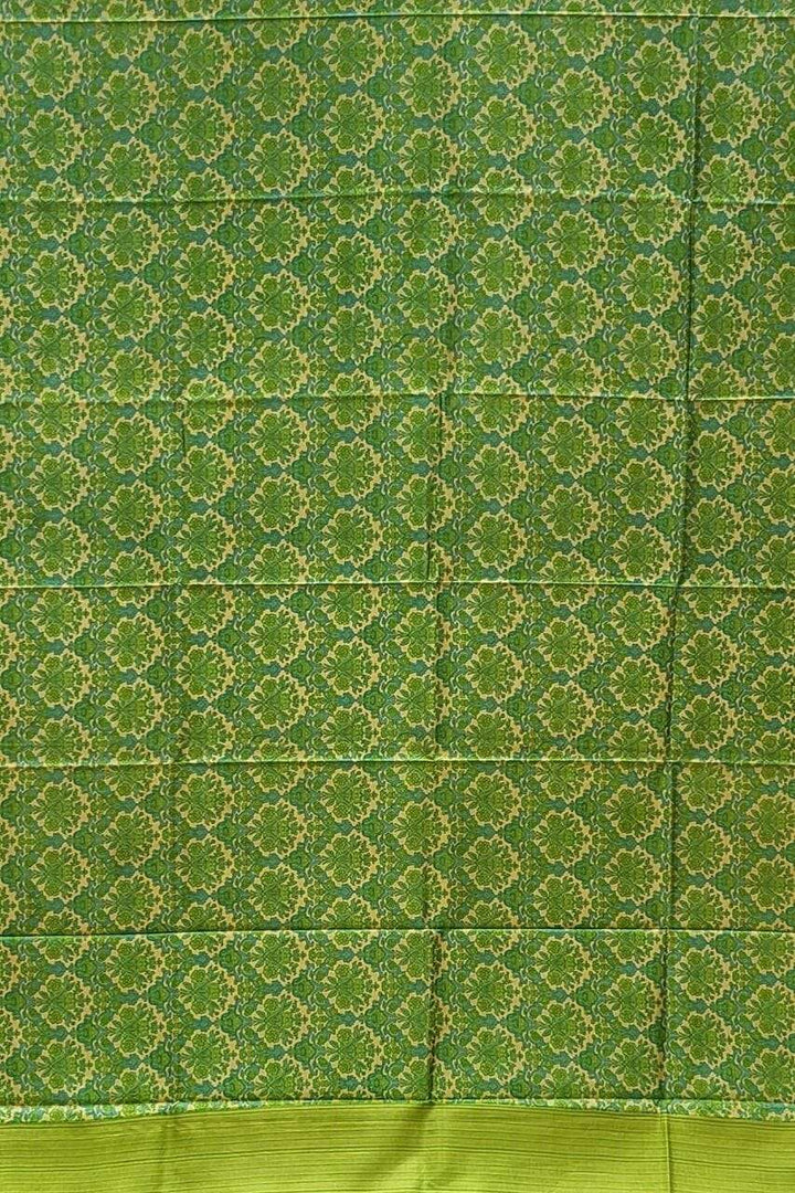 Printed Mulberry Silk Saree- Green Colour