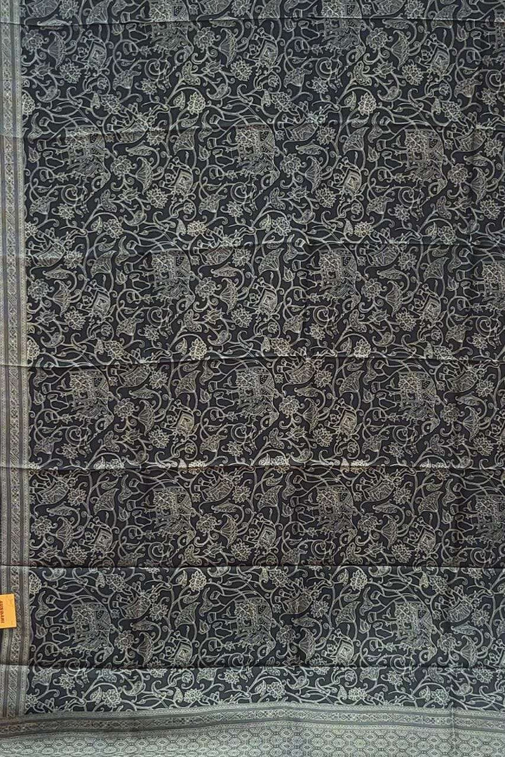 Printed Mulberry Silk Saree- Black Colour