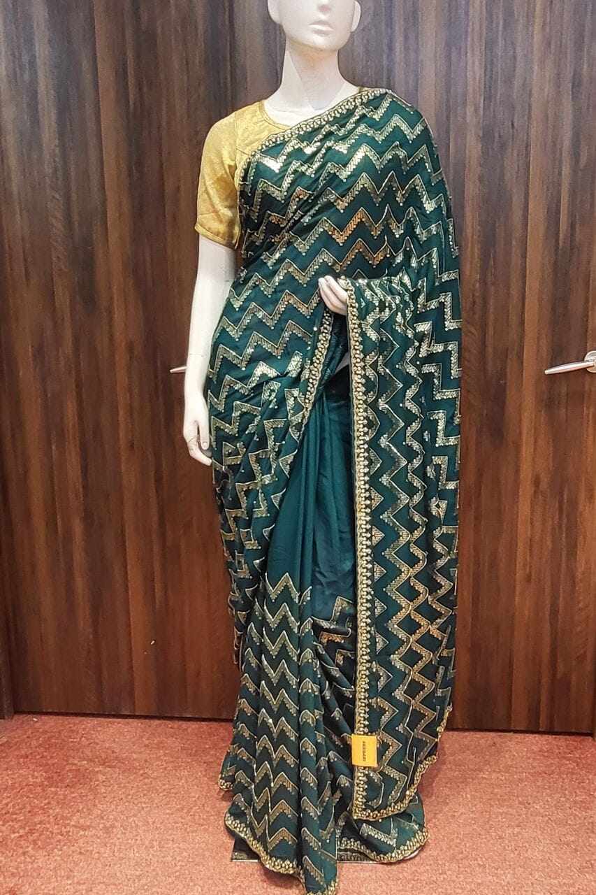 Silk Saree In Green Color For Eid Festive