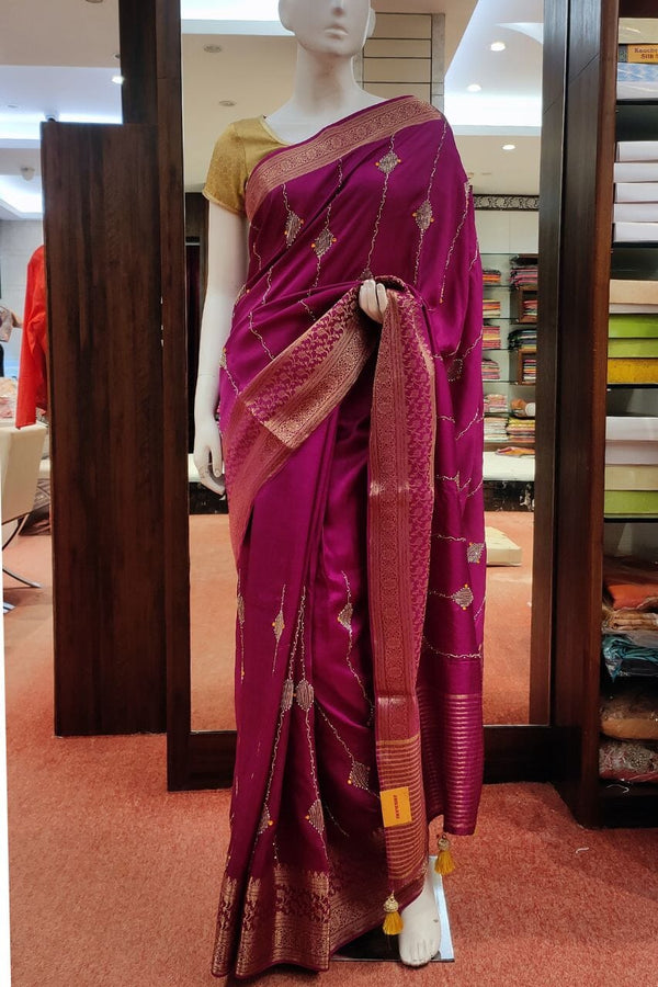 Silk Saree In Purple Color With Zari Border