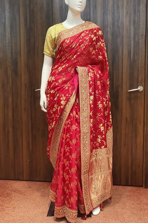 Silk Saree In Red Color For Eid Special