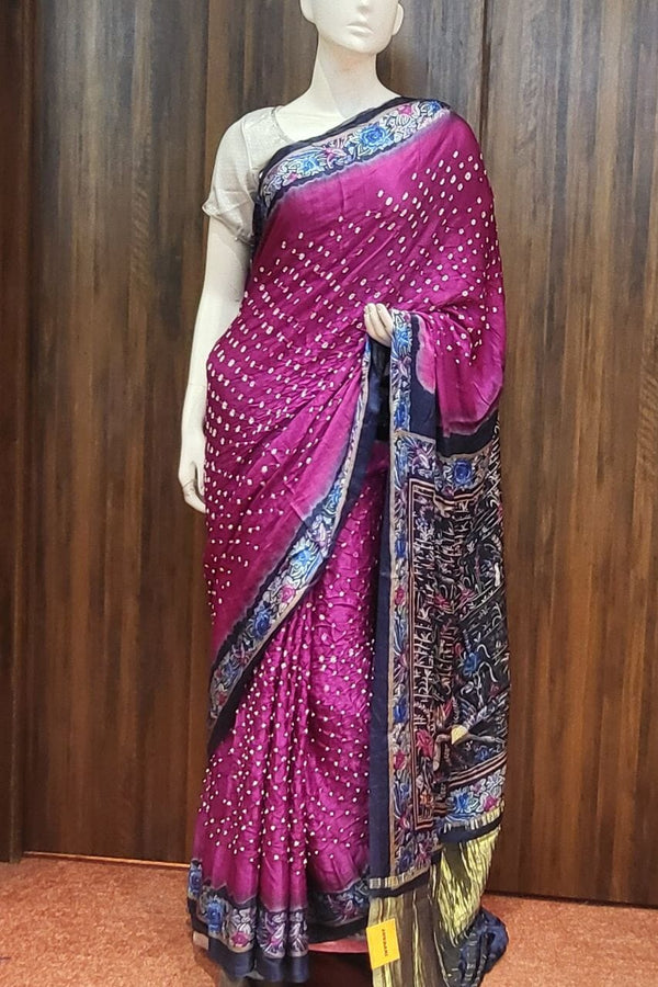 Silk Saree With Bandhani Printed