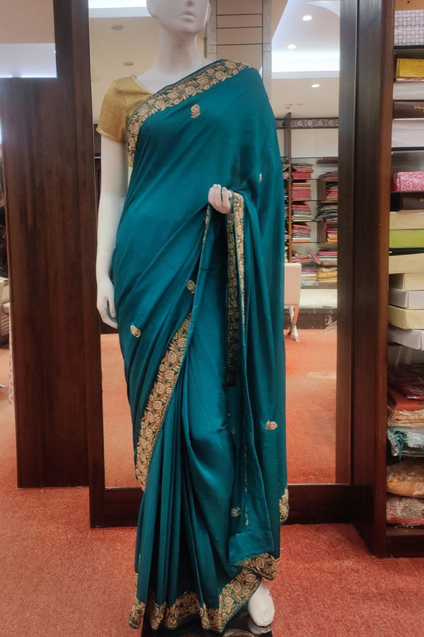 Silk Saree With Zardosi Embroidered Border