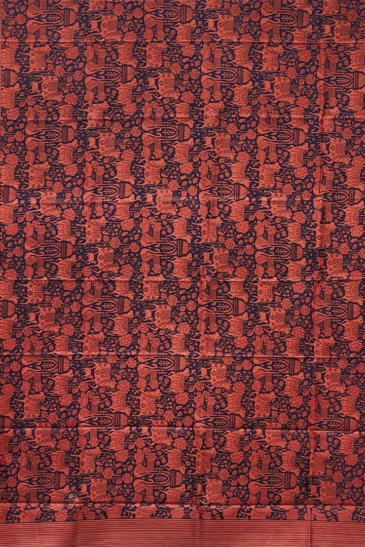 Mulberry Silk Saree with Cow Motifs- Flame Red Colour