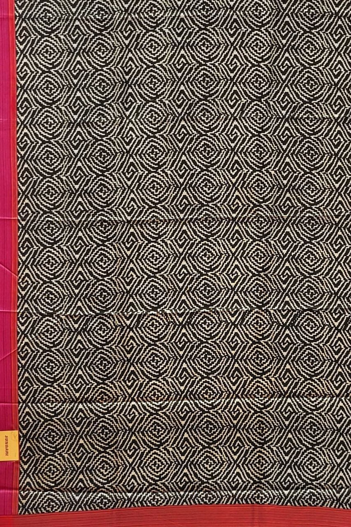 Printed Mulberry Silk Saree- Black and Pink