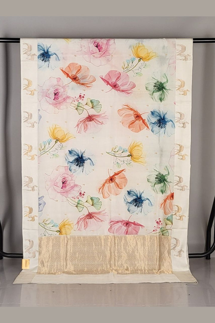 Shikargah Silk Saree in White Colour