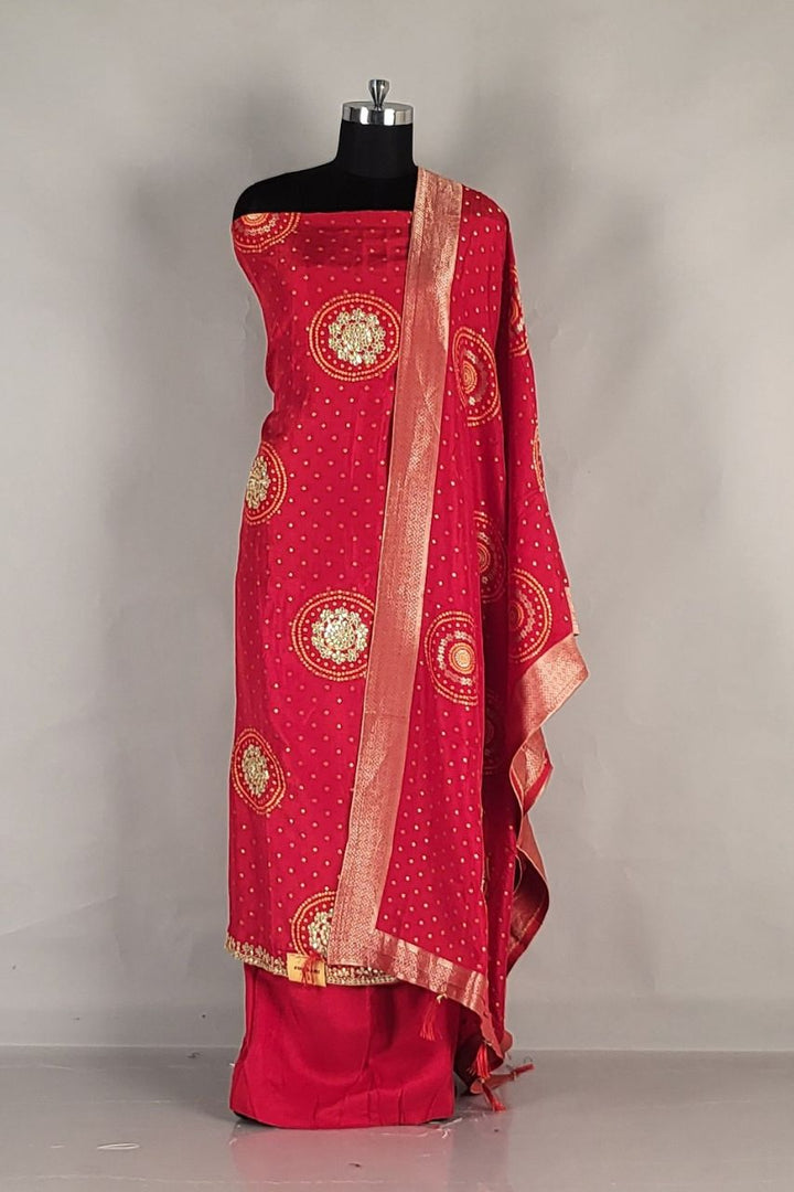 red colour dress material Red Banarasi Gota Patti Handwork Dress Material RKG SHOPPING