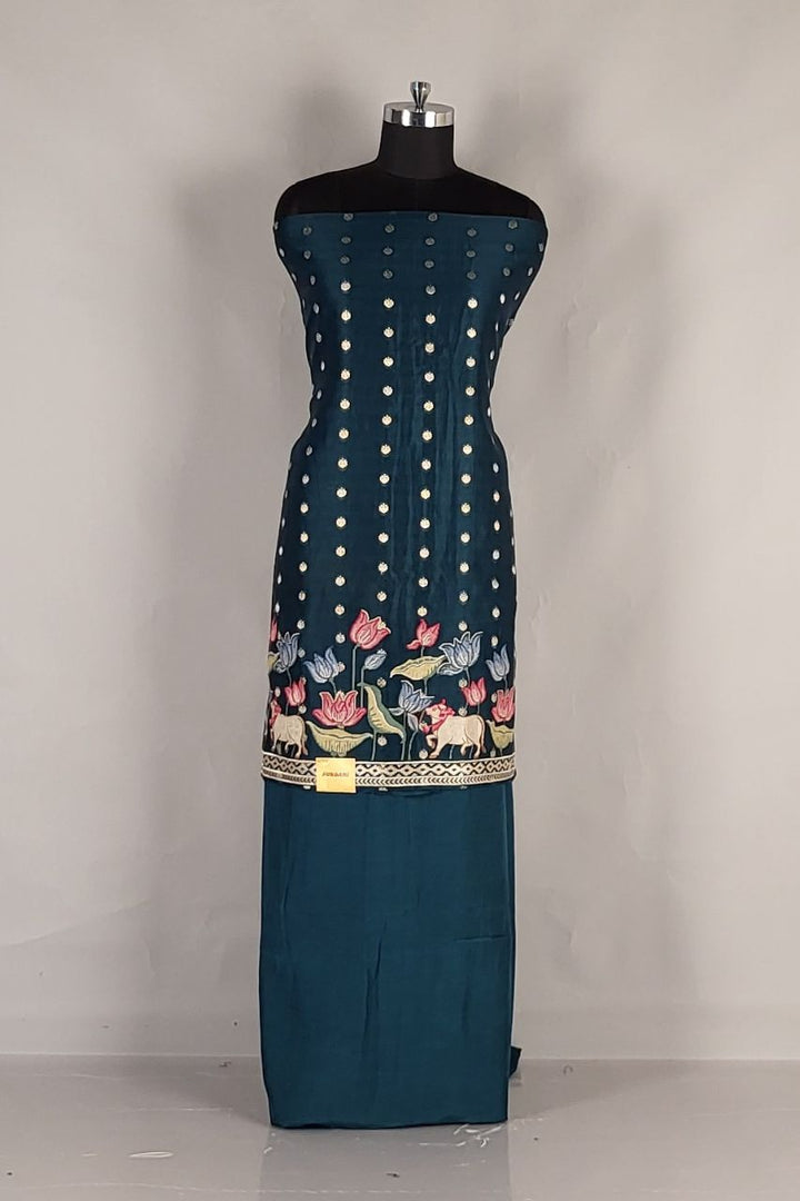 Silk Salwar Suit Piece With Booti Work - Diwali Wear