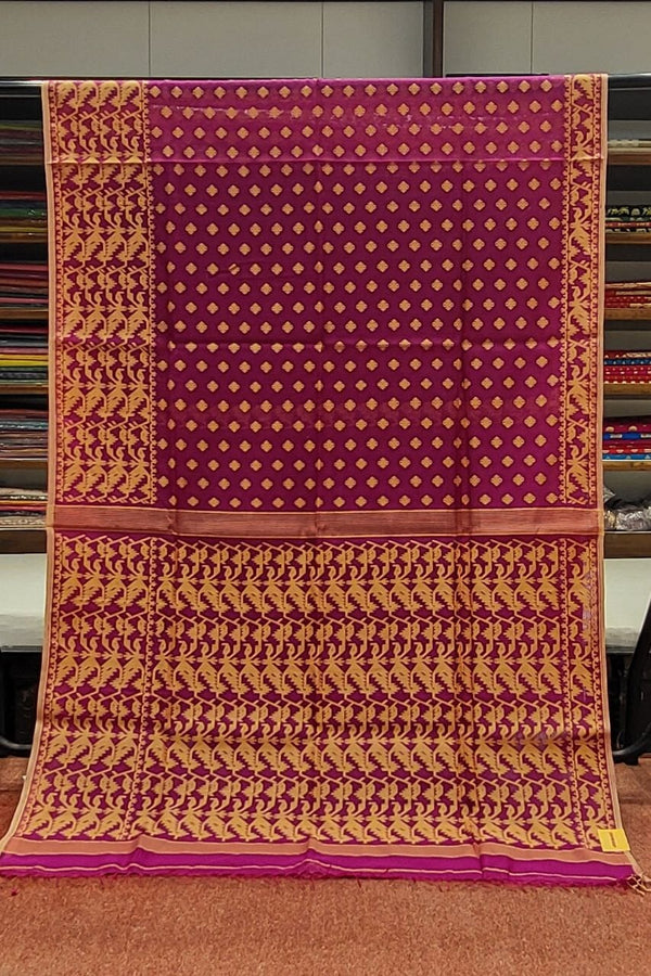 Handloom Dhakai Jamdani Saree With Zari Woven