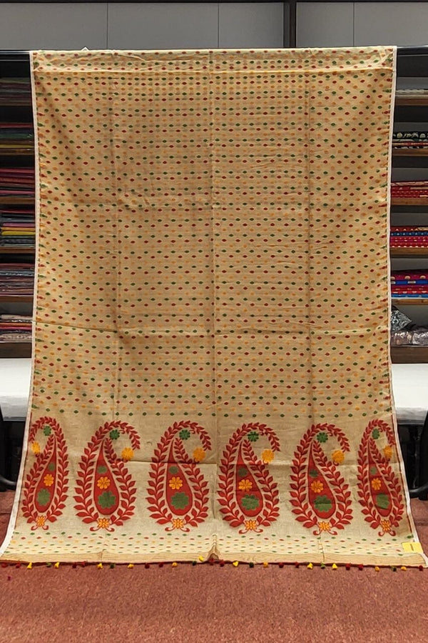 Borderless Jamdani Saree in Beige Colour