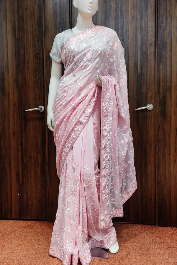 Soft Organza Saree In Pink Color