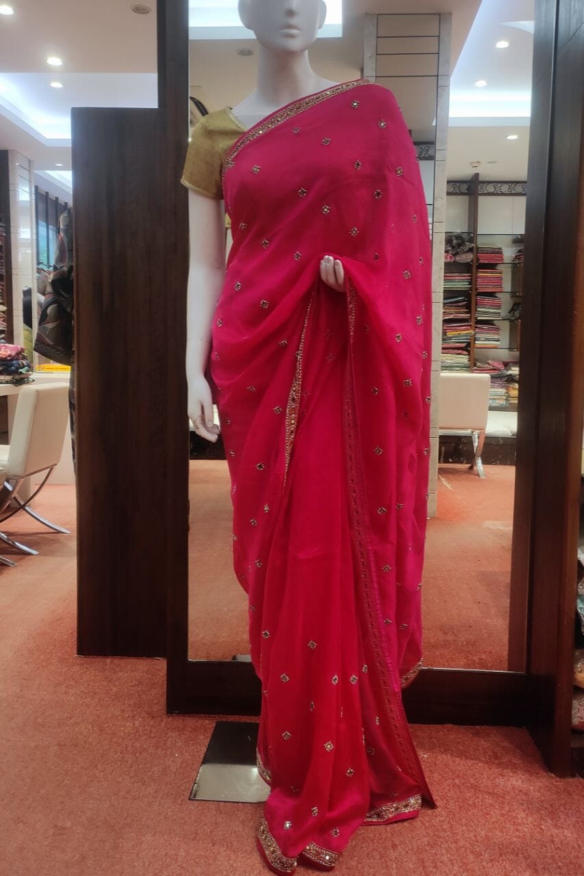 Soft Organza Saree In Rani Color
