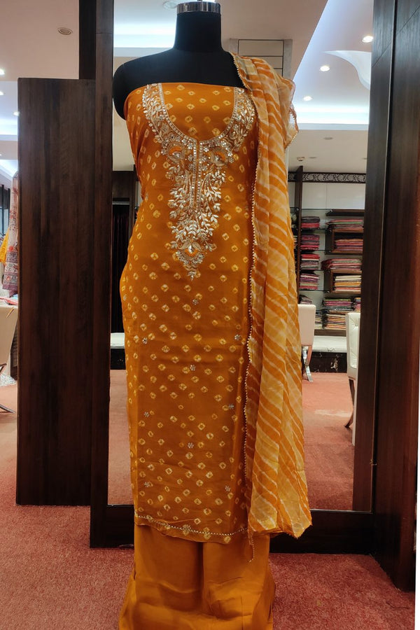 Suit Piece In Mustard With Gota Patti Yoke