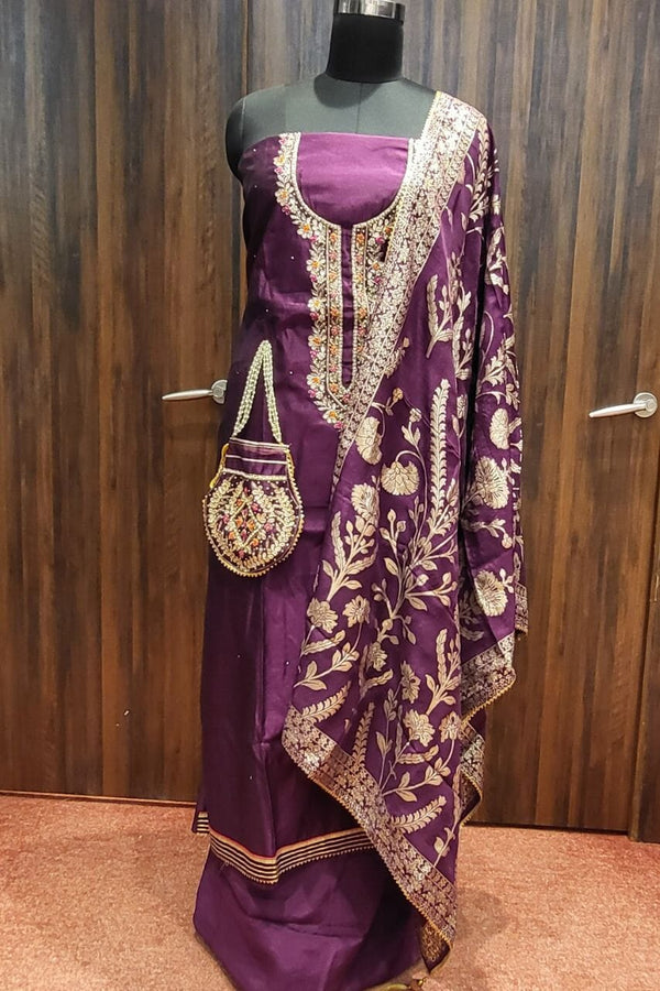 Suit Piece Set In Chanderi Silk