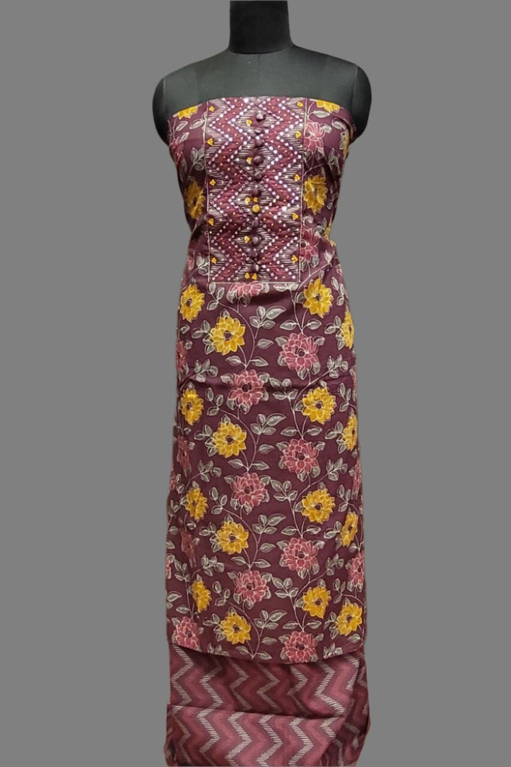 Unstitched Dress Material in Burgundy Colour